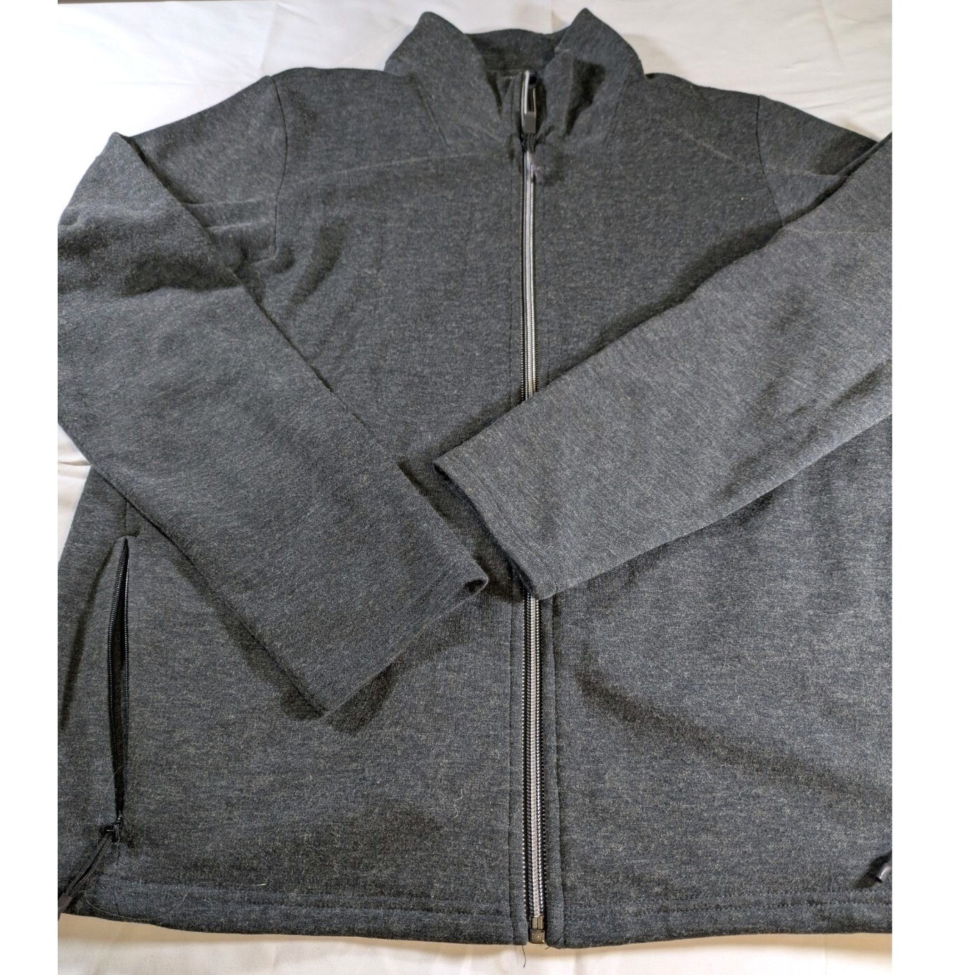 Ll Bean Mens Medium Gray Sweater Fleece Jacket Full Zip Mock Neck Coat Casual